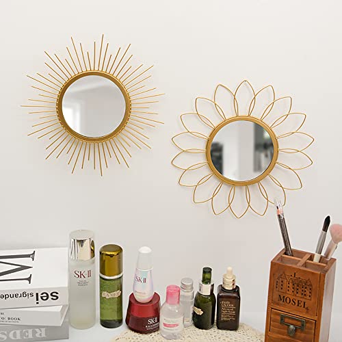 Gold Mirrors for Wall - Metal Sunburst Wall Mirror Room Decor & Home Decor, Boho Mirror Wall Decor Gifts for Women & Moms (Small, Flower) - color: Flower, size: 12"L x 2"W
