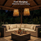 Livinlarge Bamboo Woven Outdoor Chandelier Small Hanging Rattan Solar Pendant Lights Modern Retro Boho Pendant for Gazebo Yard Porch Patio Garden Backyard Decor（1 Pack） - style: Rattan Pendant Lights