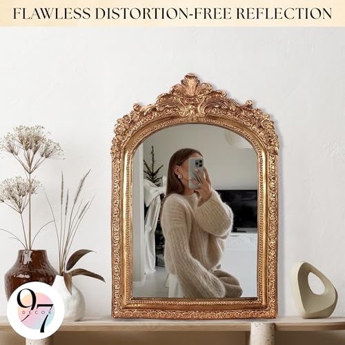 97 Decor Gold Vintage Wall Mirror - Small Gold Mirror for Tabletop and Wall Mounting, Antique Arch Frames for Desk, Small Decorative Mirrors Frame for Home Bedroom, Makeup Room Decor (10x6.8 Inch) - color: Regal Arch
