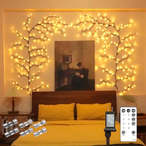 Enchanted Willow Vine Fairy Lights - 7.5Ft Christmas Decorations Twinkling Tree Branch with Remote Control, 144 LEDs Twinkle String Lights for Wall Bedroom Living Room Home Decor (1 Pack) - color: Brown X1