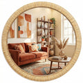 Barnyard Designs Rattan Wall Mirror, Round Farmhouse Boho Accent for Bathroom, Entryway or Bedroom, Handwoven Natural Honey Rattan Frame (25.5", Round) - size: 25.5"L x 25.5"W