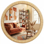 Barnyard Designs Rattan Wall Mirror, Round Farmhouse Boho Accent for Bathroom, Entryway or Bedroom, Handwoven Natural Honey Rattan Frame (25.5", Round) - size: 25.5"L x 25.5"W