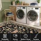 Unirea 5x7 Black Living Room Bedroom Area Rug, Large Washable Non Slip Rug for Dining Room Under Table, Kids Room, Home Office, Thin Soft Boho Stain Resistant Insect Bug Rug, Low Pile Carpet - color: Black, size: 5'x7'