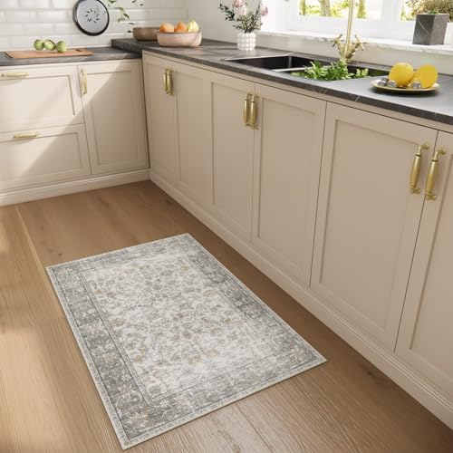 Washable Entryway Small Area Rugs: Door Mat Indoor Entrance 2x3 Boho Rug Stain Resistant Non-Slip Rubber Backing Soft Carpet for Kitchen Front Door Indoor Entrance Entry Bedroom Kids Room - color: Grey and Orange, size: 2' x 3' (Rectangular)