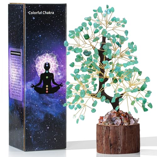 MAIBAOTA Green Office Home Decor for Positive Energy Green Aventurine Crystals Tree of LifeFeng Shui Decor Money Bonsai Trees for Meditation - color: Green