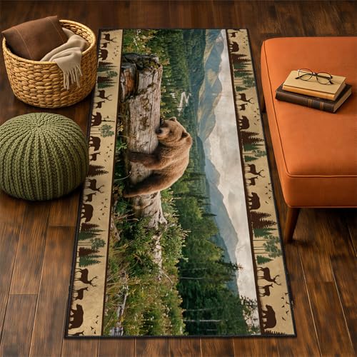 Bear Runner Rug 2x7, Lodge Cabin Bear Runner Rugs, Woodland Wild Animal Rug for Entryway, Non-Slip Machine Washable Farmhouse Carpet - color: Bear, size: 2' X 7'(runner)