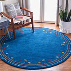 SAFAVIEH Himalaya Collection Area Rug - 4' Round, Blue, Handmade Boho Tribal Wool, Ideal for High Traffic Areas in Living Room, Bedroom (HIM563M) - color: Blue, size: 4' (Round)