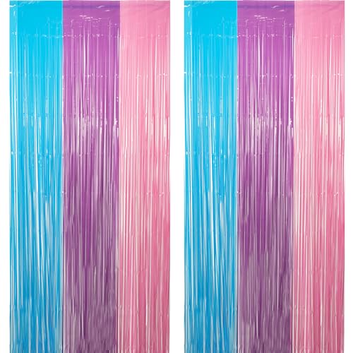 Blue Purple Pink Tinsel Backdrop - GREATRIL Pastel Foil Fringe Curtain Streamers for Pony Theme Birthday Mermaid Shower Unicorn Girls Party Decorations 2 Packs - color: Blue Purple Pink