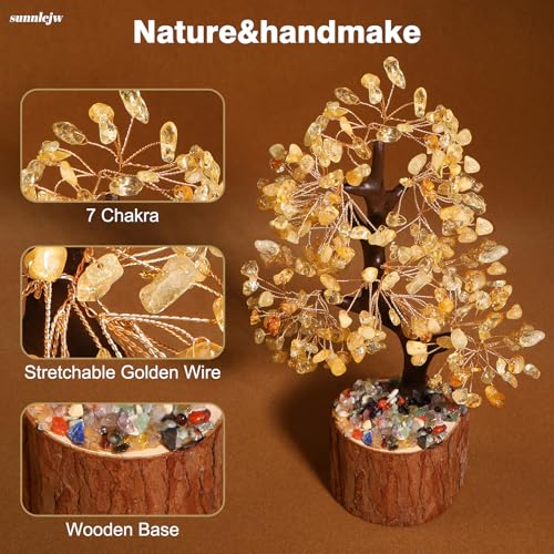 Chakra Crystal Tree of Life,Crystals and Healing Stones,Birthday Gifts for Women,Feng Shui Money Tree,Spiritual Meditation Gifts for Positive Energy,Crystal Decor - color: Yellow
