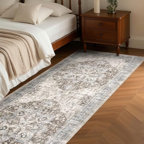 Tortania Area Rug 2x6 Runner Rugs - Washable Vintage Oriental Farmhouse Thin Indoor Carpet for Living Room Bedroom Hallway Entryway Kitchen Under Dining Table Home Office - Brown Blue - color: Brown Blue, size: 2' x 6' (Runner)