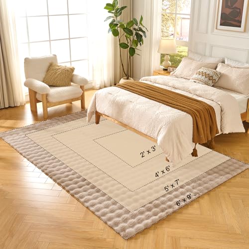 Lotus Karen Washable Area Rug, 3D Bubble Rug for Living Room, Bedroom, Faux Fur Carpet for Home Decor,2' W × 3' L, Khaki - color: Khaki, size: 2' x 3' (Rectangular)