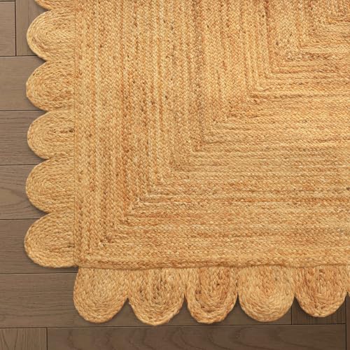 GRUHUM Scalloped Jute Runner Rug 2'6"x8'ft Natural Fiber Boho Reversible Handwoven Soft Rustic Vintage Farmhouse Jute Area Rug Indoor Outdoor Livingroom Kitchen Hallways Enterways Rectangular Rug - color: Natural-55, size: 2'6" x 8' (Rectangular)
