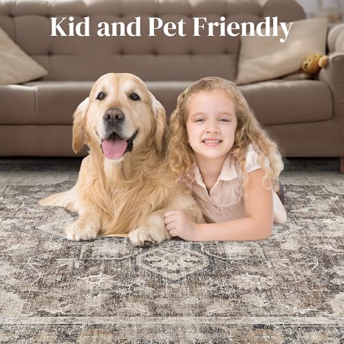 Area Rug for Living Room - 8X10 Soft Washable Vintage Floral Distressed Large Carpet - Fade Stain Resistant Non Slip Rugs for Bedroom Dining Room Nursery Dorm Office Home Decor - Dark Brown - color: Dark Brown, size: 8' x 10' (Rectangular)