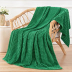 Puncuntex Flannel Fleece Throw Blanket Classic Green 50"×60",Super Soft Plush Cozy Blanket with Square Grid Design Luxury for Couch Sofa Chair - color: Classic Green, size: 50"×60"
