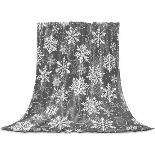 Christmas Throw Blankets, Grey White Snowflakes Pattern Soft Fleece Blanket Decorative for Home Sofa Couch Chair Living Bedroom,40x50 Inches, Winter - color: Christmas-hzf06265, size: 40x50 Inch