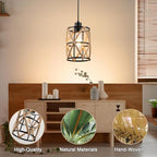 ocioc Hand Woven Hemp Rope Pendant Light, 6.7" Boho Chanderlier Light Fixture, Rattan Cylinder Lamp Shade Lamp, Farmhouse Dome Pendant Lighting for Kitchen Island, Bedroom, Dining Room, Living Room - size: 6.7"