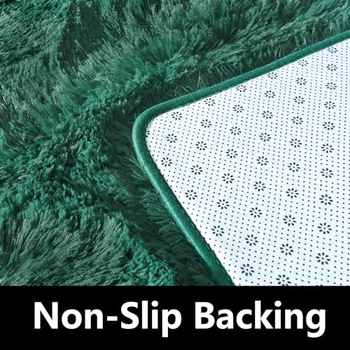 Awaytail Fluffy Throw Fade Resistant 3x5 Feet, Jasper Small Throw for Boys Room, Plush Furry Bedside Rug for Bedroom - color: Blackish Green, size: 3' x 5' (Rectangular)