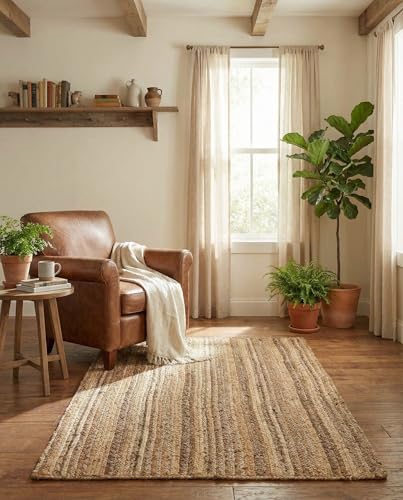 Rugs.com Hand Braided Jute Rug – 4' x 6' Natural Flatweave Rug Perfect for Entryways, Kitchens, Breakfast Nooks, Accent Pieces - size: 4' x 6' (Rectangular)