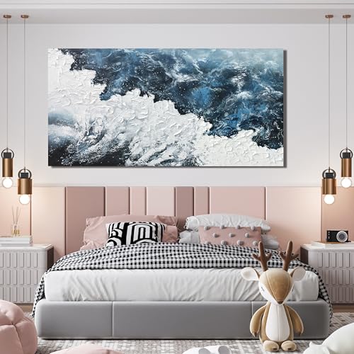 Canvas Wall Art Decor Abstract Canvas Wall Pictures for Living Room Large Blue White Wall Art Prints Beach Wave Artwork for Walls Coastal Modern Wall Art Decorations Home Office Wall Art Decor 20" X 40" - color: XY-01B, size: 40"L x 20"W