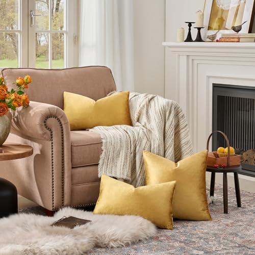 GIGIZAZA Golden Lumber Pillow Covers 12x20，Throw Velvet Decorative Cushion Pillow Covers for Couch Sofa Pack of 2 - color: Golden, size: 20" x 12" (Pack of 2)