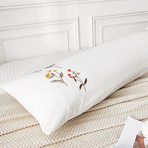 Move Over Body Pillow Cover, White Flower Embroidery, Soft Washed Microfiber, Pocket Closure, 20x54 inches - color: White-01, size: Body, 20" x 54" (Pack of 1)