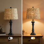 Maxax 26" Boho Rattan Table Lamps for Bedroom Set of 2, Coastal Bedside Lamps with Rattan Shade, Black Farmhouse Wicker Lamps, Rustic Resin Nightstand Lamps for Living Room - color: Black
