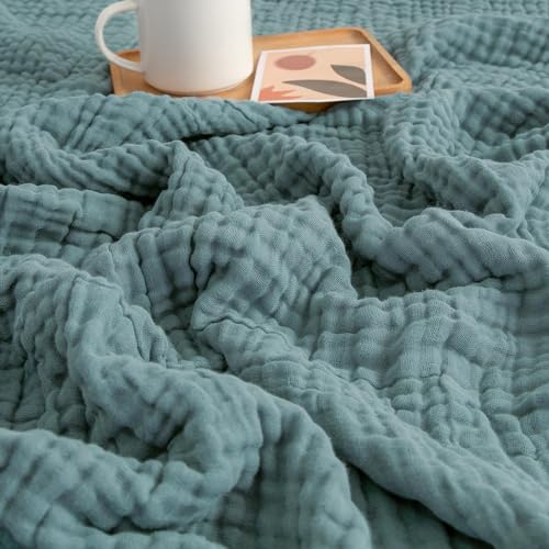 EMME Cotton Throw Blanket for Couch Soft Muslin Blankets 50"x60" Lightweight Breathable Blanket All Season Gauze Blanket, Teal - color: 01 - Teal, size: Throw (50" x 60")