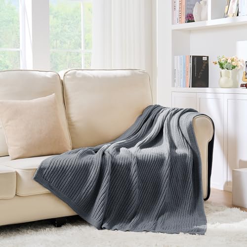 Chunky Knit Dusty Blue Throw Blanket for Couch Soft Cozy Lightweight Decorative Blanket for Couch Sofa Bed Living Room,Spring Throw 60"x80" - color: Dusty Blue, size: 60"x 80"