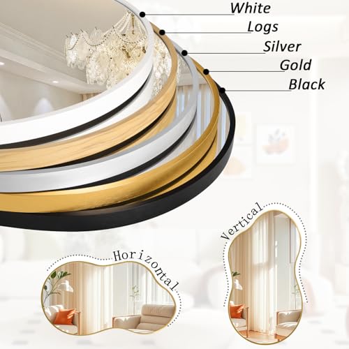 JJUUYOU Wall Mirror Irregular Metal Framed Decorative Gold Mirrors Large 20"x36" Asymmetrical Modern for Bedroom Living Room Entryway Hallway Hanging Home Decor - color: Gold, size: 36"L x 20"W