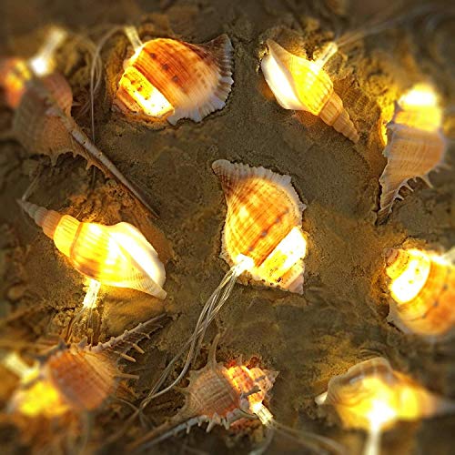 Starryfill Ocean Real Conch 10 LED String Lights 9.0Ft Waterproof Battery Operated Warm White with Timer for Beach Themed Indoor Covered Outdoor Birthday Wedding Parties Decoration - color: Conch