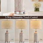 Living Room Lamps Set of 2, 27" Touch Lamps for Nightstand with USB A+C Ports, Modern Farmhouse Table Lamps for Bedroom, Red and White - color: Red&White