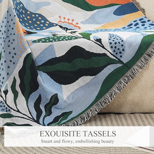 LumiSyne Double-Sided Cotton Woven Throw Blanket with Tassel Jungle Bohemian Style Tapestry Shawl Multi-Function Decorative Throws for Sofa Bed Armchair Camping Blanket Tablecloth Carpet 160x130cm - color: Blue Leopard