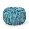 Nahunta Knitted Round Pouf - Cotton - Aqua - color: Aqua