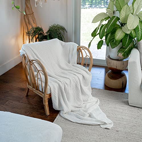 Comfy Cubs Muslin Throw Blanket - 50” x 60” Quilted Design - Lightweight, Breathable 6-Layer Gauze Fabric - Soft Cotton Blanket for Home or Travel - Packaged in Elegant Gift Box - White - color: White, size: Throw - 50" X 60"