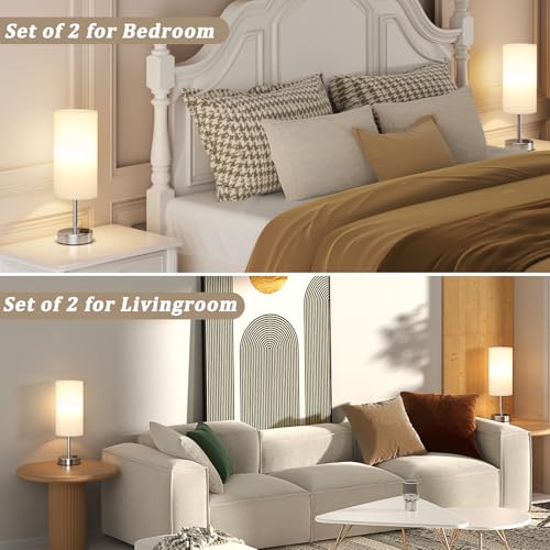 Dicoool Bedside Table Lamps for Bedroom Set of 2 - Touch Lamp for Nightstand with USB-A+C Charging Ports - 3 Way Dimmable Small Desk Lamp White for Office, Dorm Room, Living Room, Reading, Nursery - color: White & Silver, size: 14in