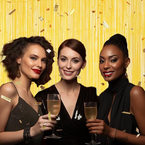 DECOCKRAT 3 Pack Foil Fringe Backdrop - Pastel Yellow Shiny Tinsel Curtains for Party Decoration/Photo Booth Props - 3.3x8.2 FT Metallic Foil Backdrop for Birthday, Wedding, Graduation, Christmas. - color: Pastel Yellow