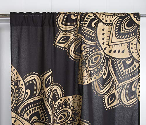 Popular Handicrafts Indian Hippie Bohemian Beautiful Passion Ombre Black Color Mandala Curtain Panels Gold - color: Black Gold_f, size: 38"W x 83"L (Pack of 2)