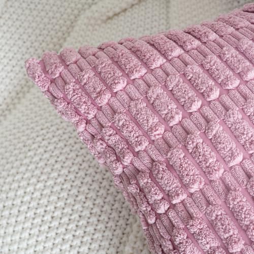 Pack of 2 Corduroy Decorative Throw Pillow Covers 16x16 Inch Soft Boho Striped Pillow Covers Modern Farmhouse Home Decor for Sofa Living Room Couch Bed Blush Pink Spring Valentine - color: Pink, size: 16" x 16" (Pack of 2)