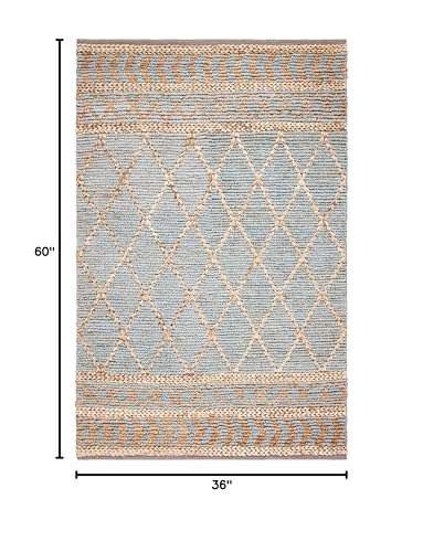 SAFAVIEH Natural Fiber Collection Accent Rug - 3' x 5', Natural & Blue, Handmade Boho Moroccan Trellis Jute, Ideal for High Traffic Areas in Entryway, Living Room, Bedroom (NF955N) - size: 3' x 5' (Rectangular)