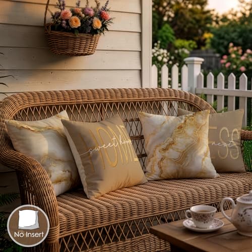 OBSEDE Inspirational Beige Marble Decorative Throw Pillow Covers 18 × 18 in, Set of 4, Couch Cushion Cases Inserts for Sofa Bed Living Room Home Decor, Single-Sided Print - color: Inspirational Beige Marble, size: 18" x 18" (Pack of 4)