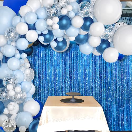 Crosize 2 Pack 3.3 x 9.9 ft Laser Royal Blue Foil Fringe Curtains Party Decorations,Tinsel Curtain Backdrop for Parties, Door Streamers, Glitter Streamer Backdrop for Birthday Decoration - color: Laser Royal Blue, size: 2 Pack