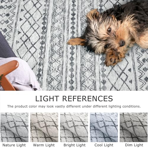 KUTA 2x6 Washable Runner Rug Non-Slip, Grey Moroccan Boho Rug Runner for Hallways Distressed Geometric Vintage Kitchen Rugs, Ultra Soft Floor Mat for Entryway, Bathroom, Laundry, Living Room, Bedroom - color: Grey, size: 2' x 6' (Runner)