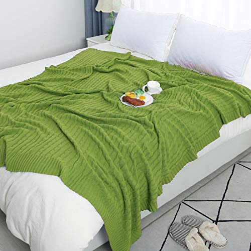 uxcell Cotton Cable Knit Throw Blanket Soft Throw Couch Covers Knitted Blankets for Sofa Bed, Yellow-Green Throw(47" x 70") - color: Yellow-green, size: Throw (47" *78")
