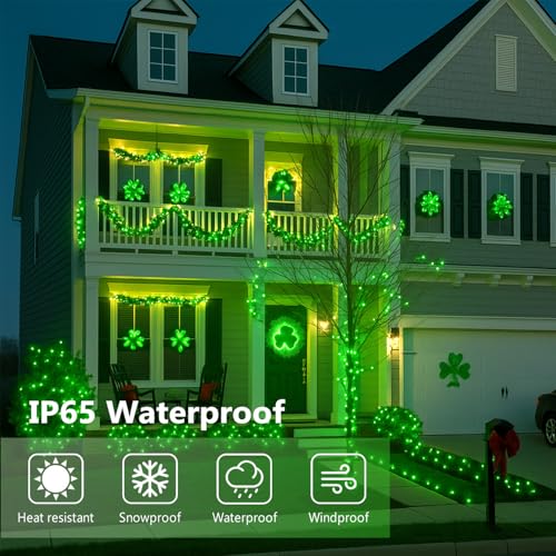 Extra-Long 144FT Solar String Lights for Outside, 2 Pack 400LED Solar St. Patrick's Day Lights Waterproof, Copper Wire 8 Modes Twinkle Fairy Lights Outdoor for Tree Garden Party Xmas Decor (Green) - color: Green, size: 2 Pack-400LED