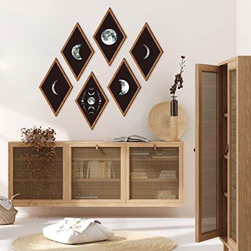Sintuff 6 Pieces Gothic Wall Decor Boho Sun Moon Phases Wall Art Gothic Minimalist Stars Sun Hanging Wooden Home Decor Farmhouse Pediments for Gallery Living Bedroom Room(Moon) - style: Moon