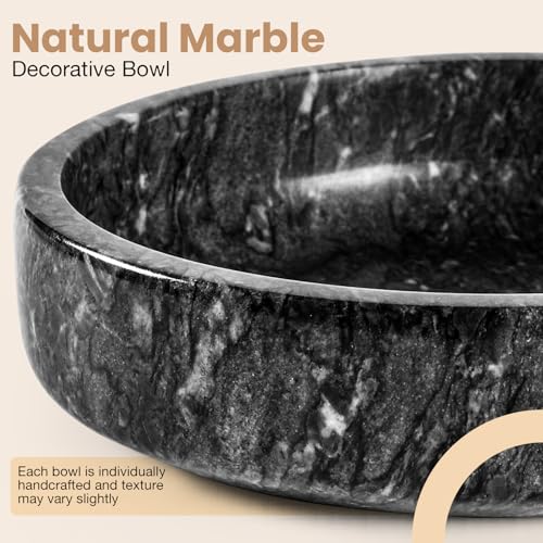FNTSTICGOODS Marble Decorative Bowl - 7.5" Natural Black Solid Marble Centerpiece - Handmade Stone Fruit Bowl - Catch-All or Key Bowl for Kitchen - Modern Minimalist Decor - color: Natural Black - Marble