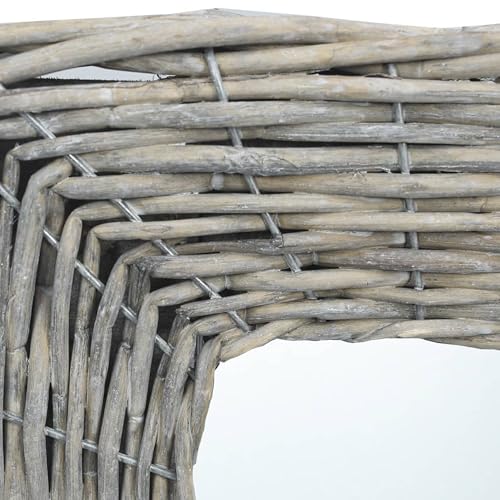 Benzara Wall Mounted Mirror, 20 Inch Square Wicker Woven Frame in Beige