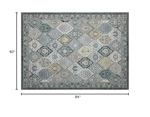 Phantoscope Washable Area Rug 5'x7' Non-Slip, Vintage Boho Rugs for Living Room, Bedroom, Dining Room, Distressed Moroccan Mosaic Diamond Pattern, Low-Pile Foldable Floor Carpet, Grey Charcoal - color: Grey Charcoal, size: 5' x 7' (Rectangular)