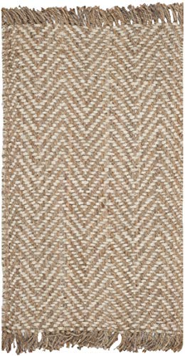 SAFAVIEH Natural Fiber Collection Accent Rug - 4' x 6', Bleach & Natural, Handmade Chevron Fringe Jute, Ideal for High Traffic Areas in Entryway, Living Room, Bedroom (NF458A) - size: 4' x 6' (Rectangular)