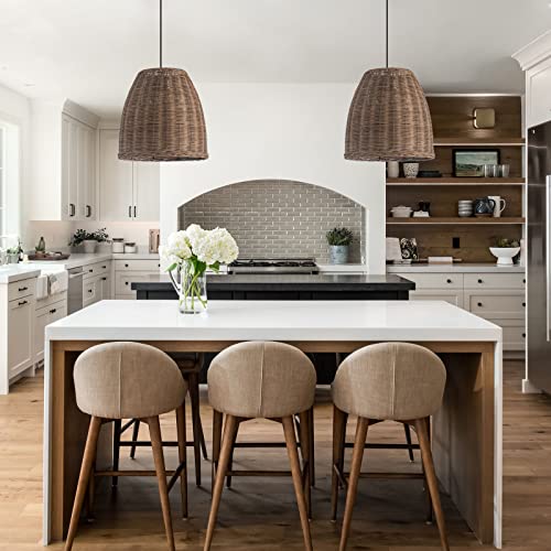 Farmhouse Pendant Lighting 11.81” Rattan Woven Rustic Ceiling Wicker Pendant Lighting Fixture for Kitchen Island Dining Room Bedroom Foyer - color: Woven Pendant Light